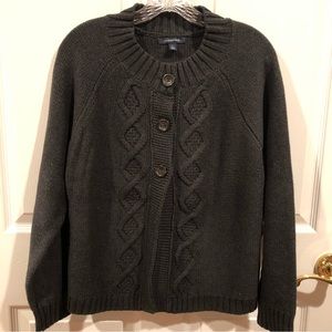 Land’s End blue cotton cardigan sweater.